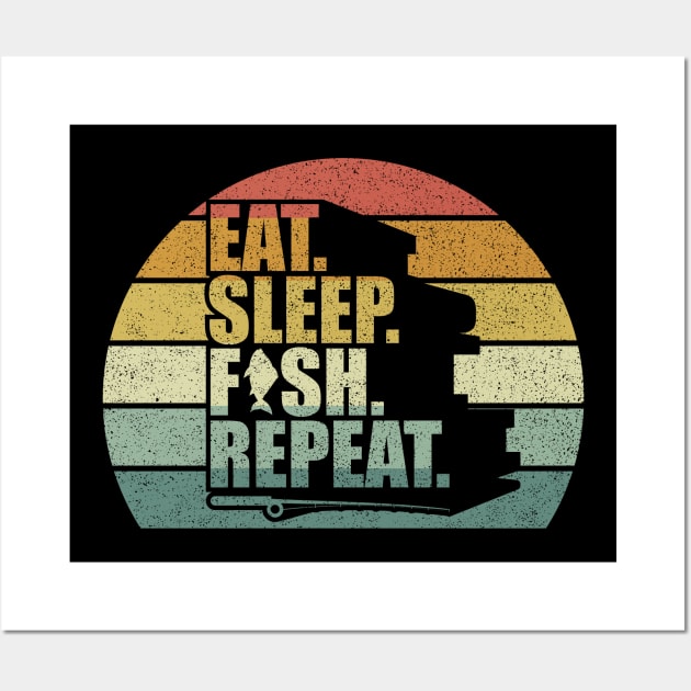 Vintage Retro Eat Sleep Fish Repeat Fisherman Gifts Funny Fishing Gifts Wall Art by SomeRays